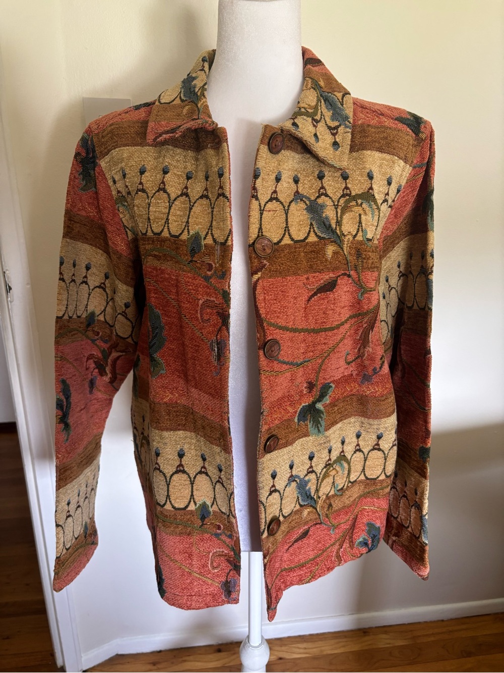 Willow Ridge Floral Stripe Button-Front Jacket in Rust & Mustard
